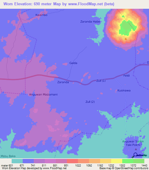 Wom,Nigeria Elevation Map