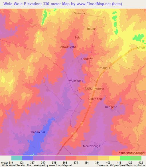 Wole Wole,Nigeria Elevation Map