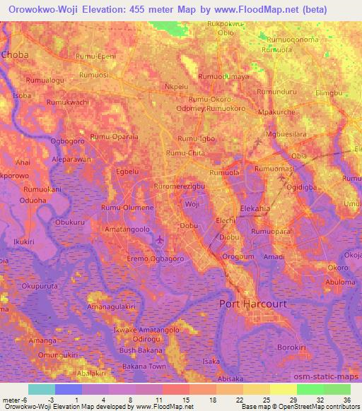 Orowokwo-Woji,Nigeria Elevation Map