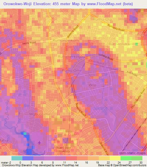 Orowokwo-Woji,Nigeria Elevation Map