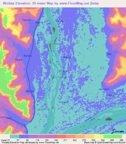 Wodata,Nigeria Elevation Map