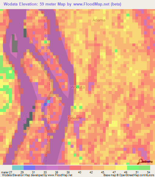 Wodata,Nigeria Elevation Map