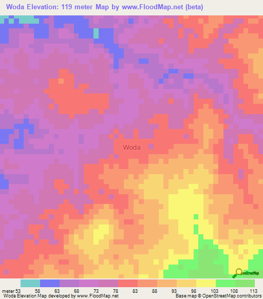 Woda,Nigeria Elevation Map