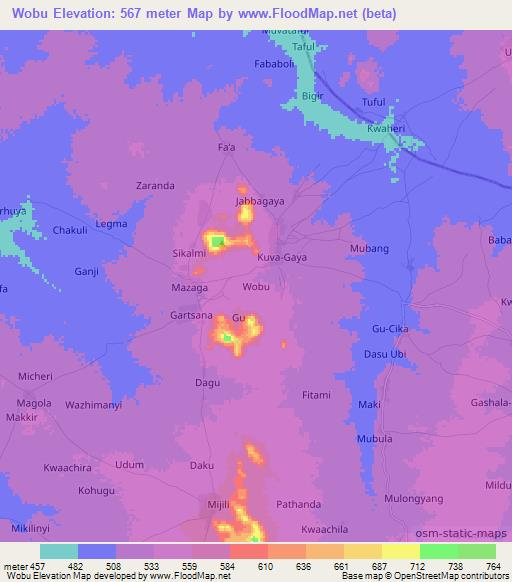 Wobu,Nigeria Elevation Map