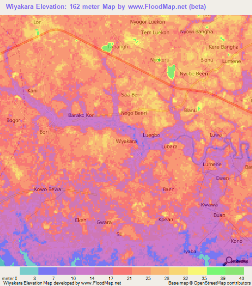 Wiyakara,Nigeria Elevation Map