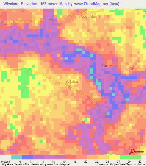 Wiyakara,Nigeria Elevation Map