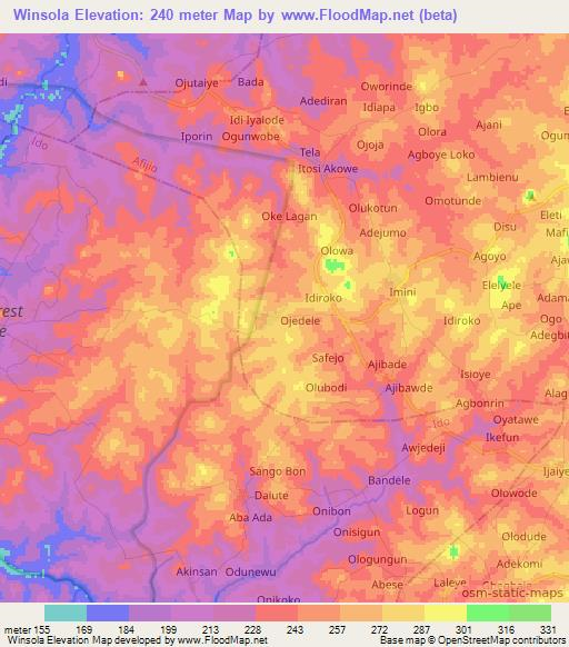 Winsola,Nigeria Elevation Map