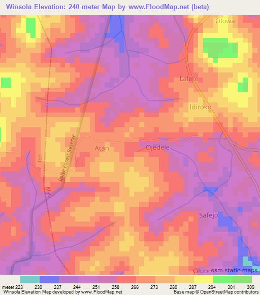 Winsola,Nigeria Elevation Map