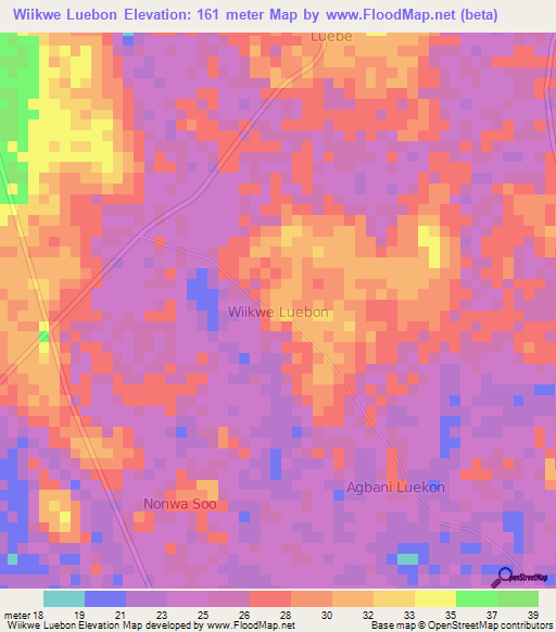 Wiikwe Luebon,Nigeria Elevation Map