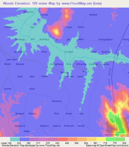 Wende,Nigeria Elevation Map