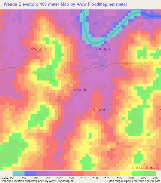 Wende,Nigeria Elevation Map