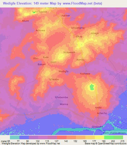 Wedigfa,Nigeria Elevation Map