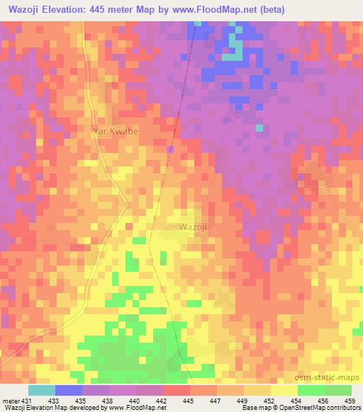 Wazoji,Nigeria Elevation Map