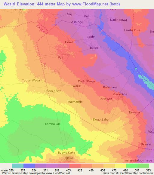 Waziri,Nigeria Elevation Map