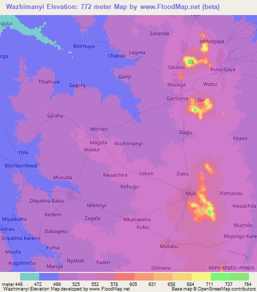 Wazhimanyi,Nigeria Elevation Map