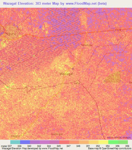 Wazagal,Nigeria Elevation Map