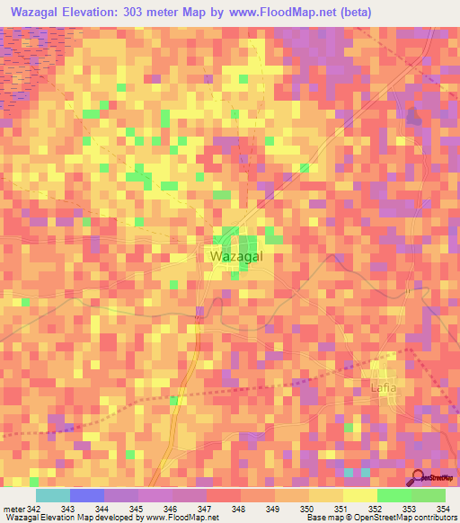 Wazagal,Nigeria Elevation Map