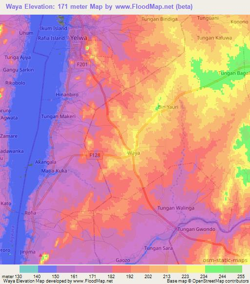 Waya,Nigeria Elevation Map