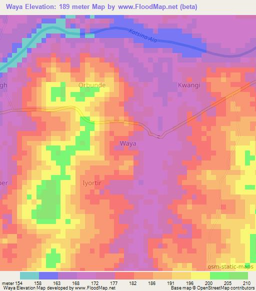 Waya,Nigeria Elevation Map