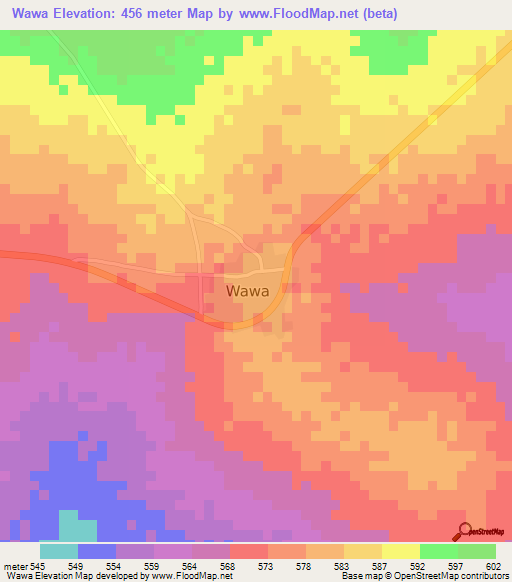 Wawa,Nigeria Elevation Map