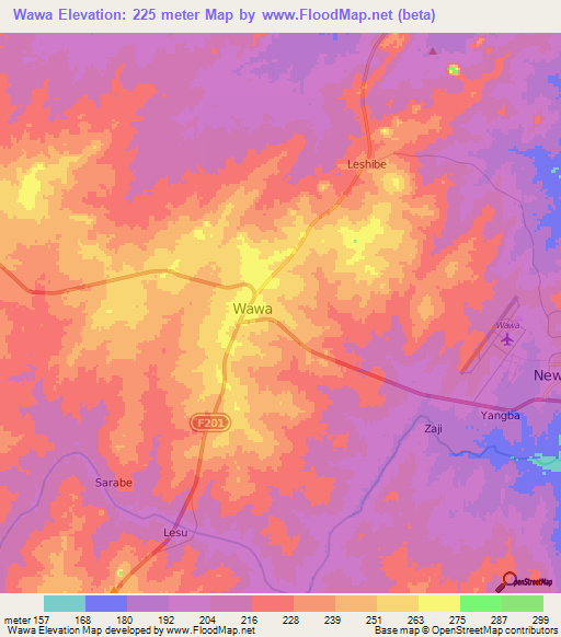 Wawa,Nigeria Elevation Map