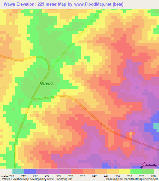 Wawa,Nigeria Elevation Map