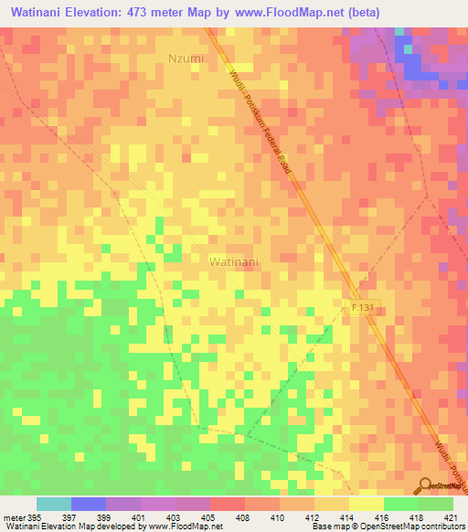 Watinani,Nigeria Elevation Map