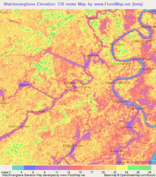 Watchmangbene,Nigeria Elevation Map