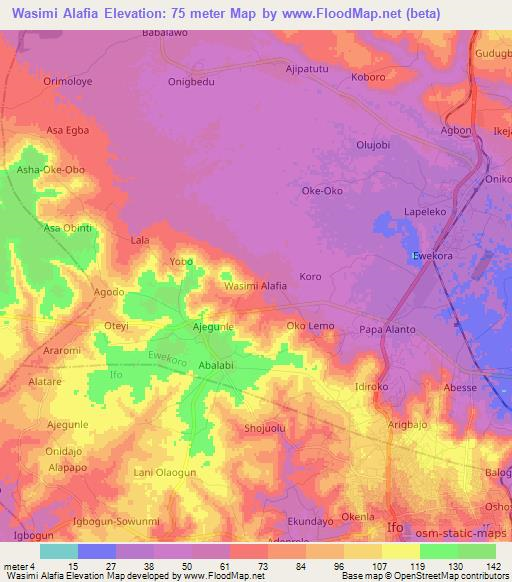 Wasimi Alafia,Nigeria Elevation Map