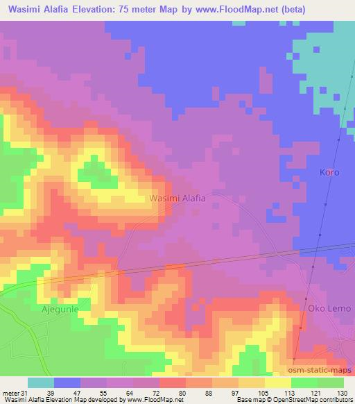 Wasimi Alafia,Nigeria Elevation Map