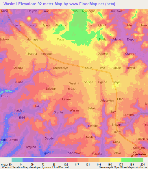 Wasimi,Nigeria Elevation Map