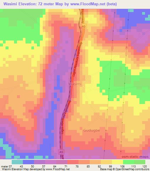 Wasimi,Nigeria Elevation Map