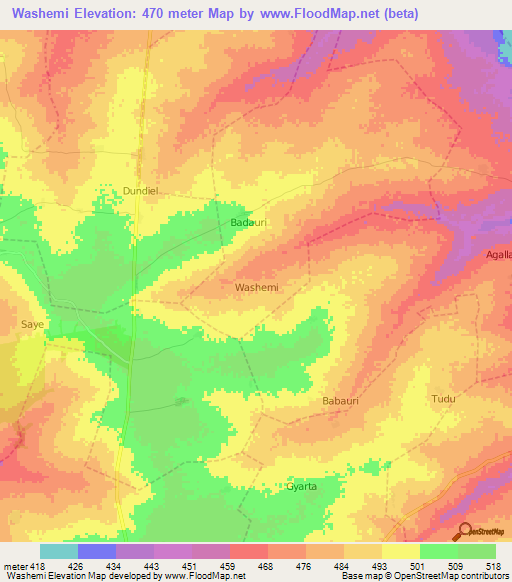 Washemi,Nigeria Elevation Map