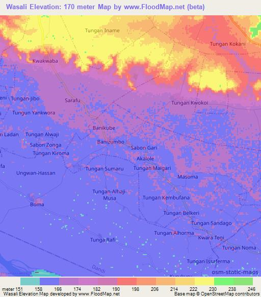 Wasali,Nigeria Elevation Map