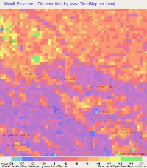 Wasali,Nigeria Elevation Map