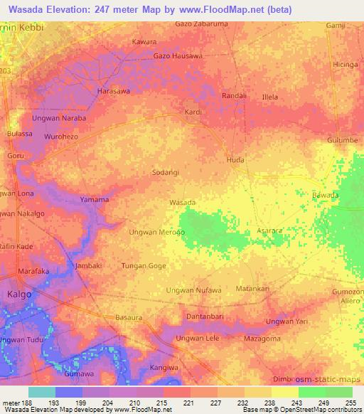 Wasada,Nigeria Elevation Map