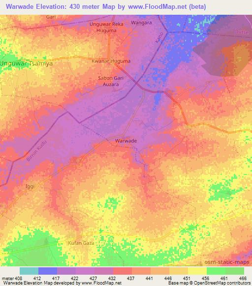 Warwade,Nigeria Elevation Map