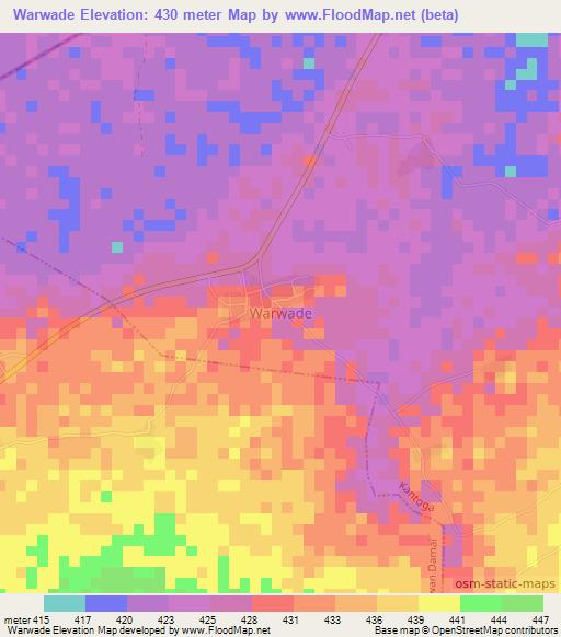 Warwade,Nigeria Elevation Map