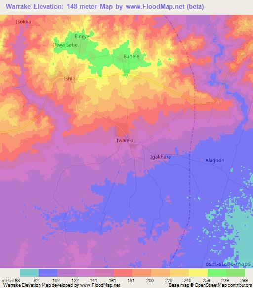 Warrake,Nigeria Elevation Map