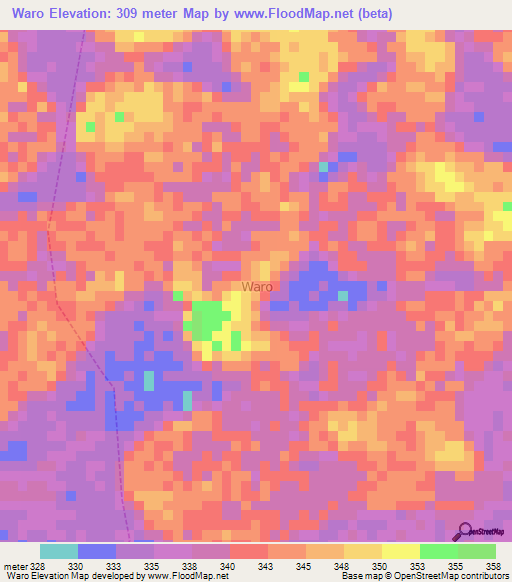 Waro,Nigeria Elevation Map