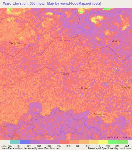 Waro,Nigeria Elevation Map