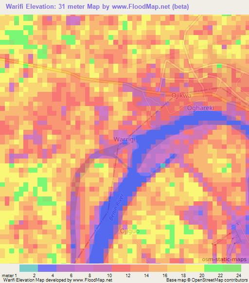 Warifi,Nigeria Elevation Map