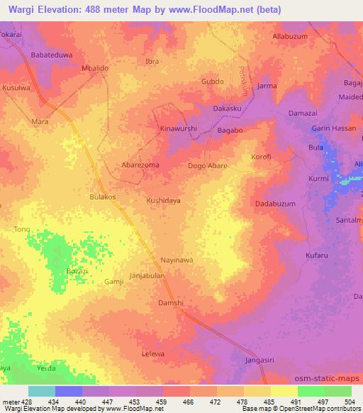 Wargi,Nigeria Elevation Map