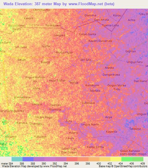 Wada,Nigeria Elevation Map