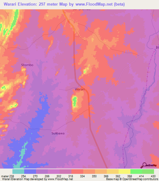 Warari,Nigeria Elevation Map