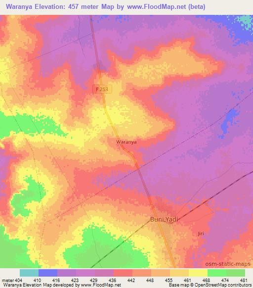 Waranya,Nigeria Elevation Map