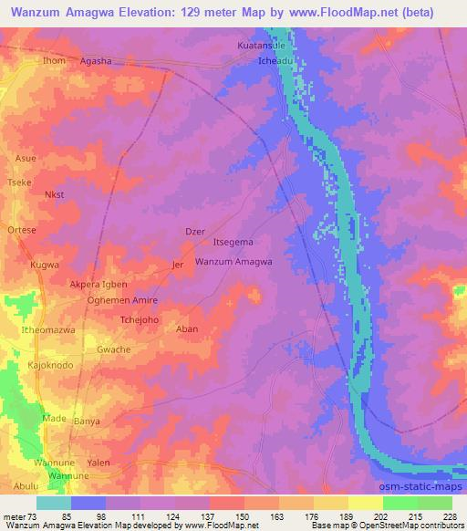 Wanzum Amagwa,Nigeria Elevation Map