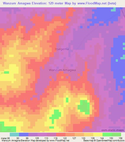 Wanzum Amagwa,Nigeria Elevation Map