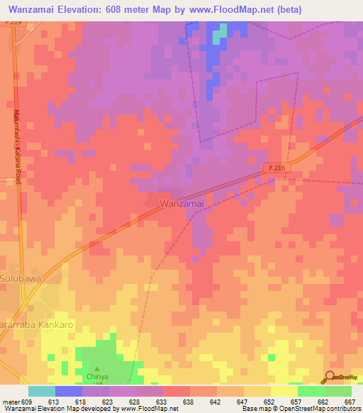 Wanzamai,Nigeria Elevation Map