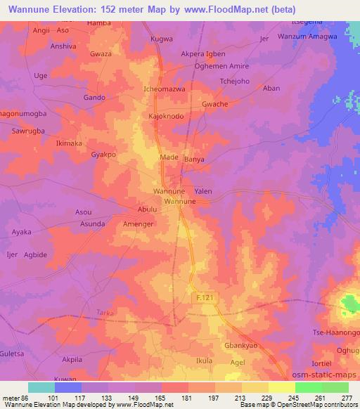 Wannune,Nigeria Elevation Map